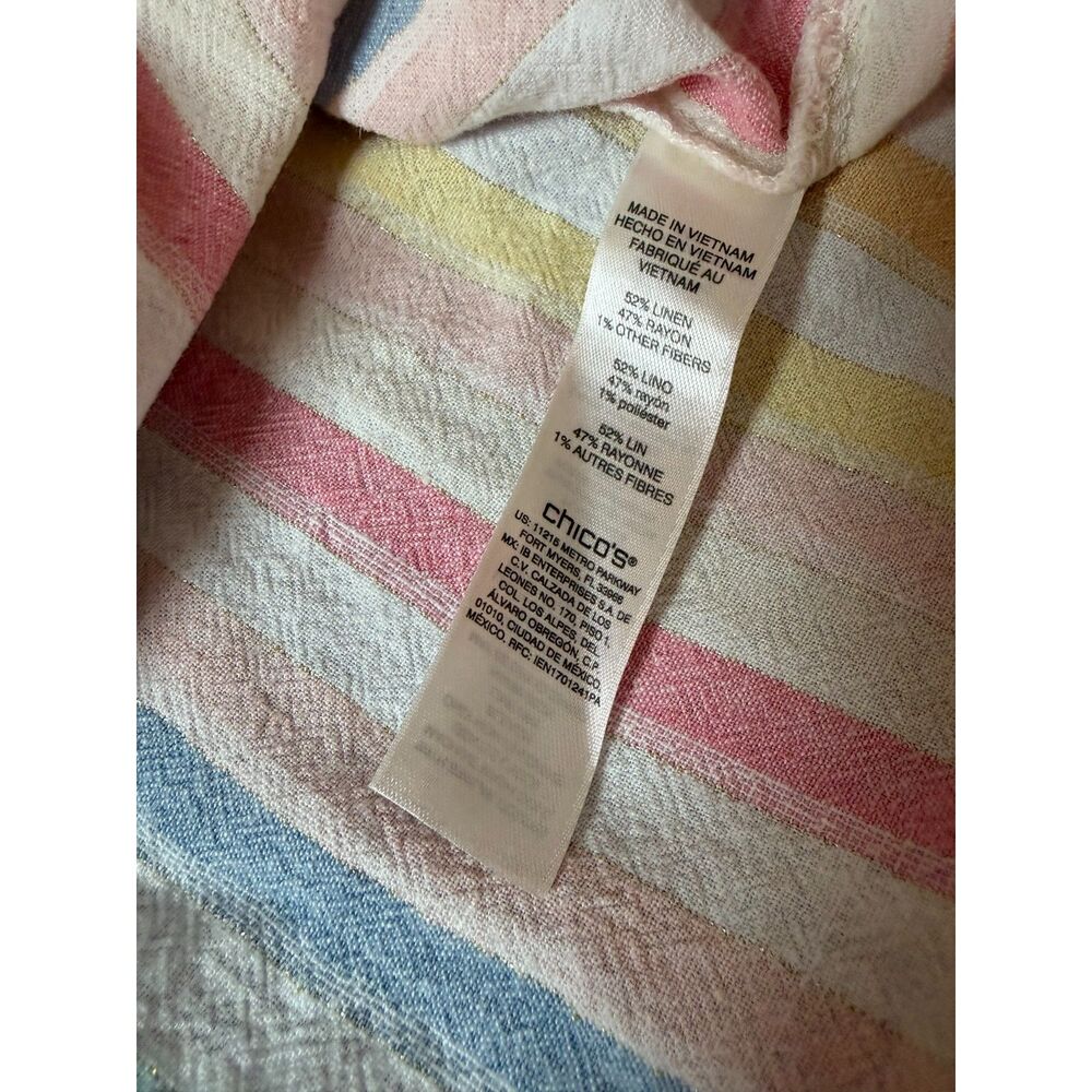 Chico’s Size 2 Pastel Stripe Linen Blend Button Up Shirt